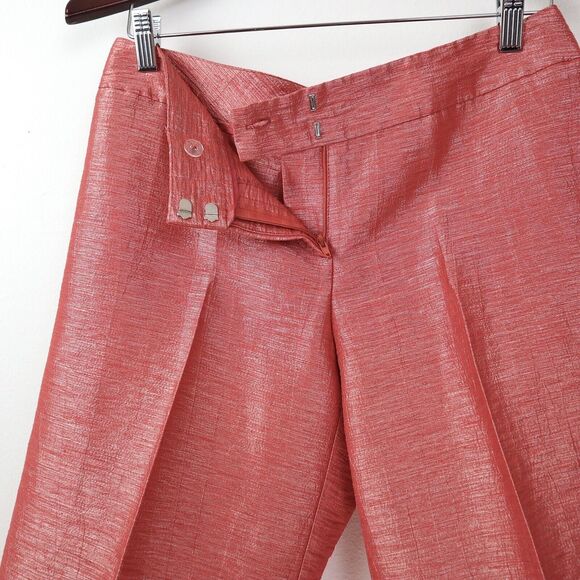 Vintage 90s Cache Size 6 Wide Leg Crop Pants Metallic Linen Orange - Picture 4 of 10